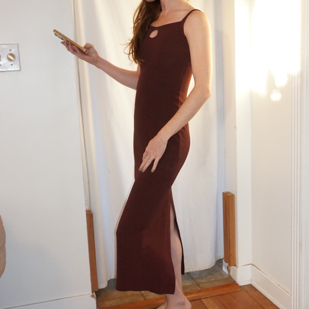 1990s vintage bodycon spaghetti strap dress in Cocoa Brown